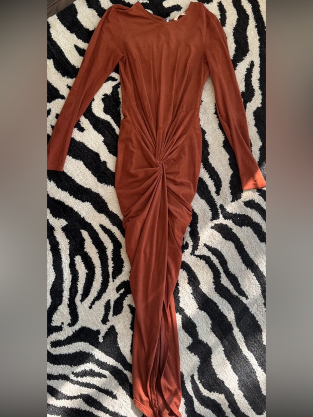 Hot & Delicious Rust-Tone Long Sleeve Twist Midi Dress